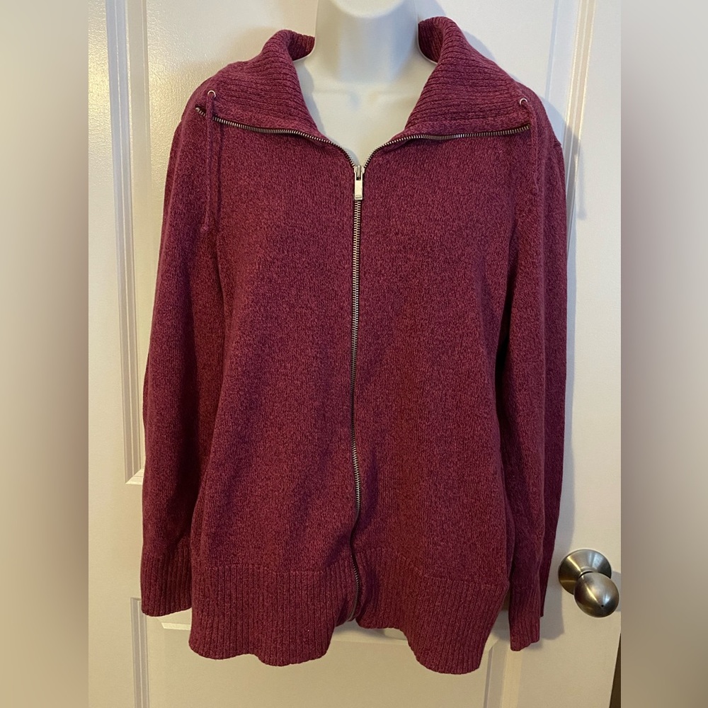 Jones New York Signature Woman Zipper Cardigan Sweater Burgundy Plus Size 2X